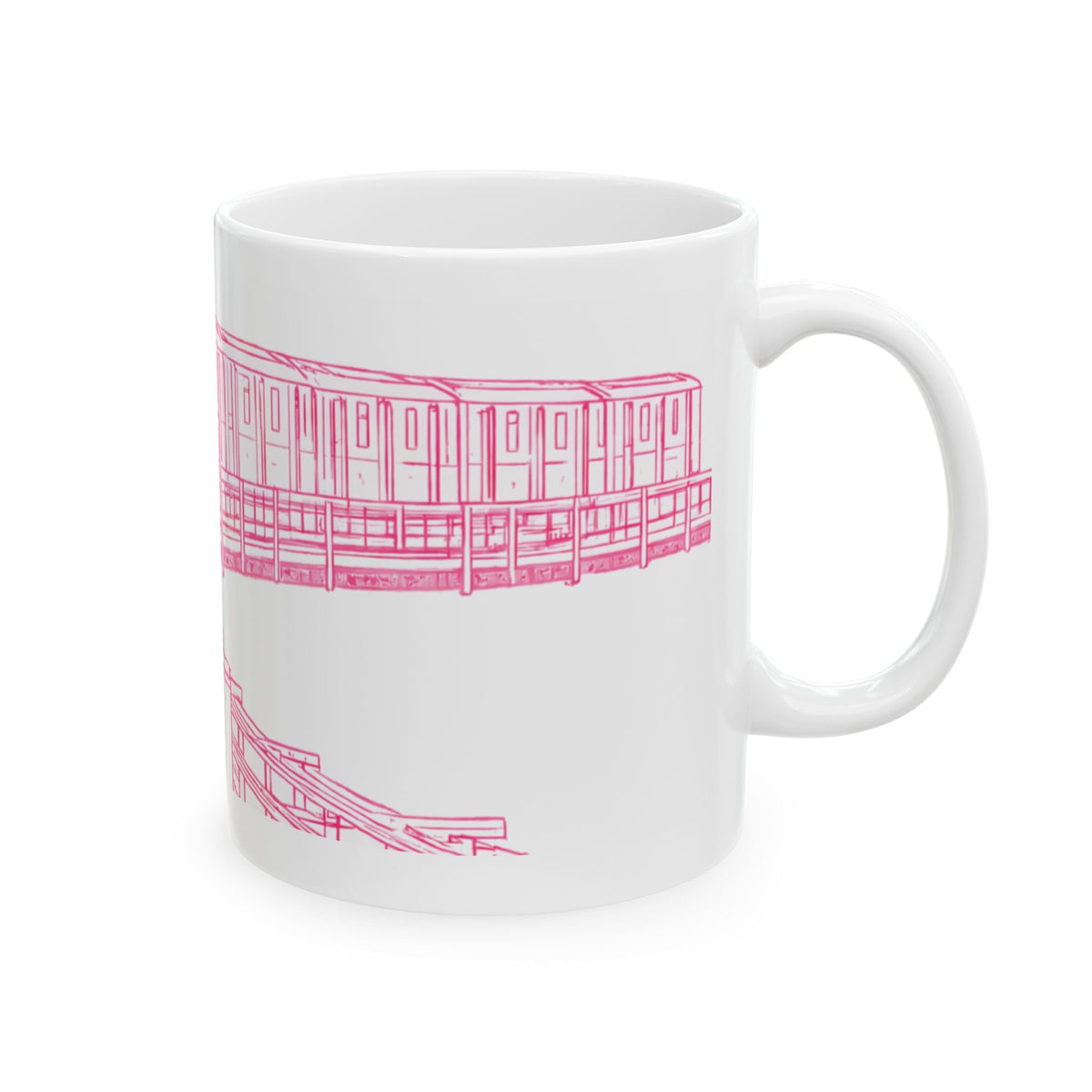 Elevated Subway Pink Train Mug | NYC Urban Transit Sketch Coffee Mug