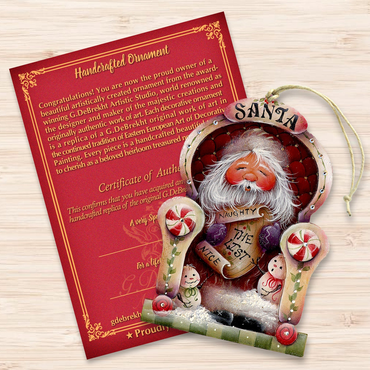 Santa Checking His List Wooden Ornaments by Jamie Mills-Price Christmas Santa Snowman Decor - 8611068-3-MP