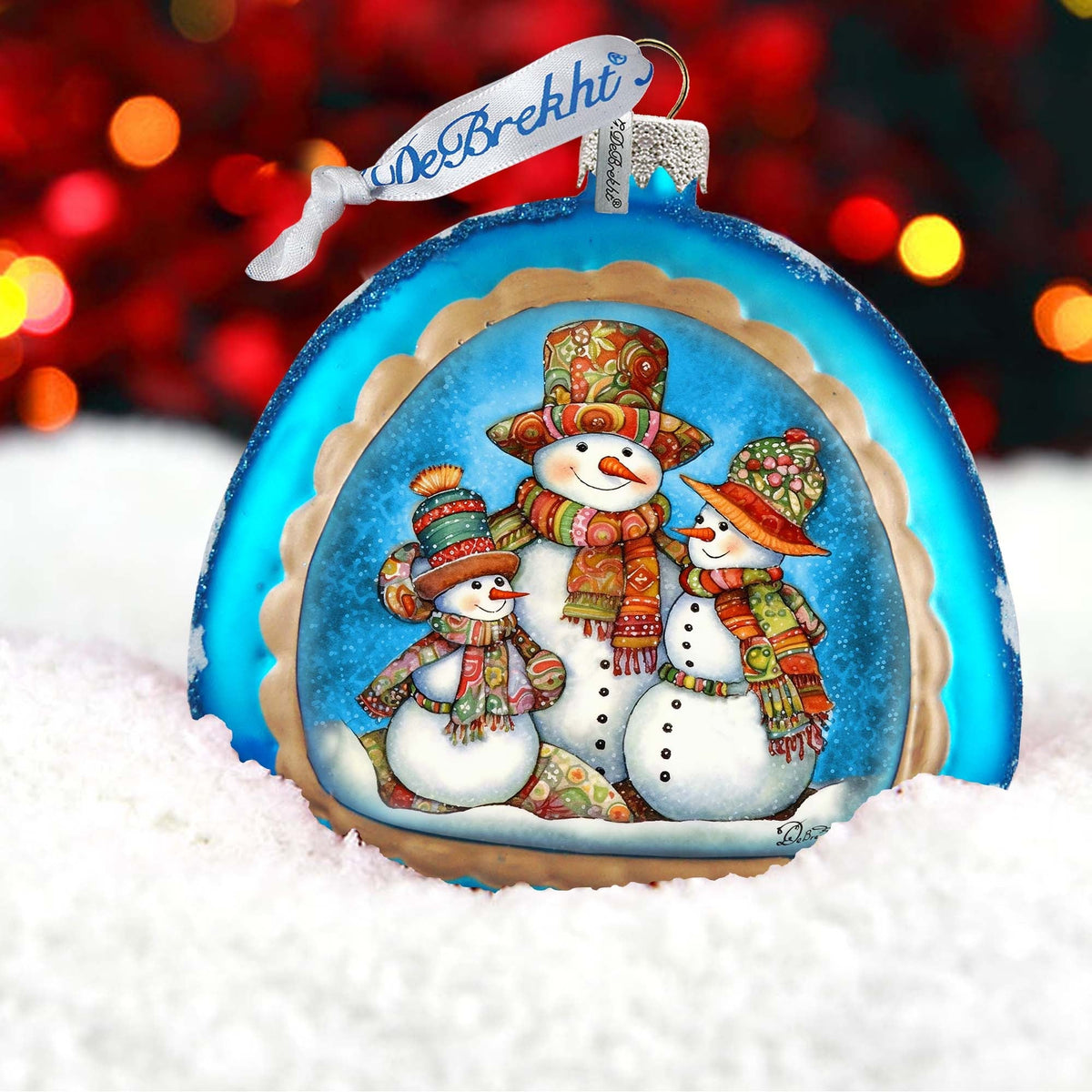 Snowman Family Rainbow Glass Ornament by G. Debrekht - Christmas Santa Snowman Decor - 756-020