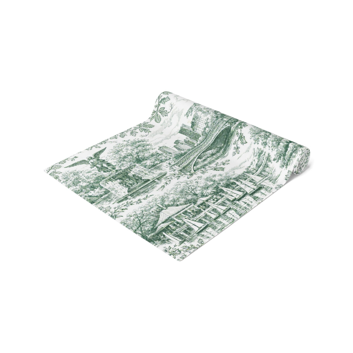 Central Park Green Toile de Jouy Table Runner — New York Chinoiserie Dining Table Decor
