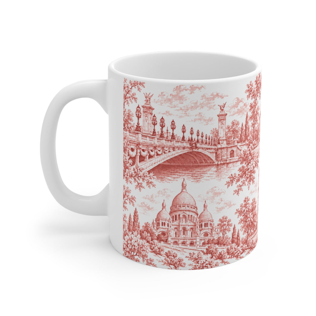 Paris Red Toile de Jouy Ceramic Mug — (11oz; Ships from Europe)