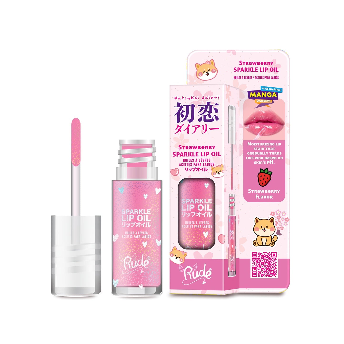 RUDE Manga Sparkle Lip Oil - Strawberry