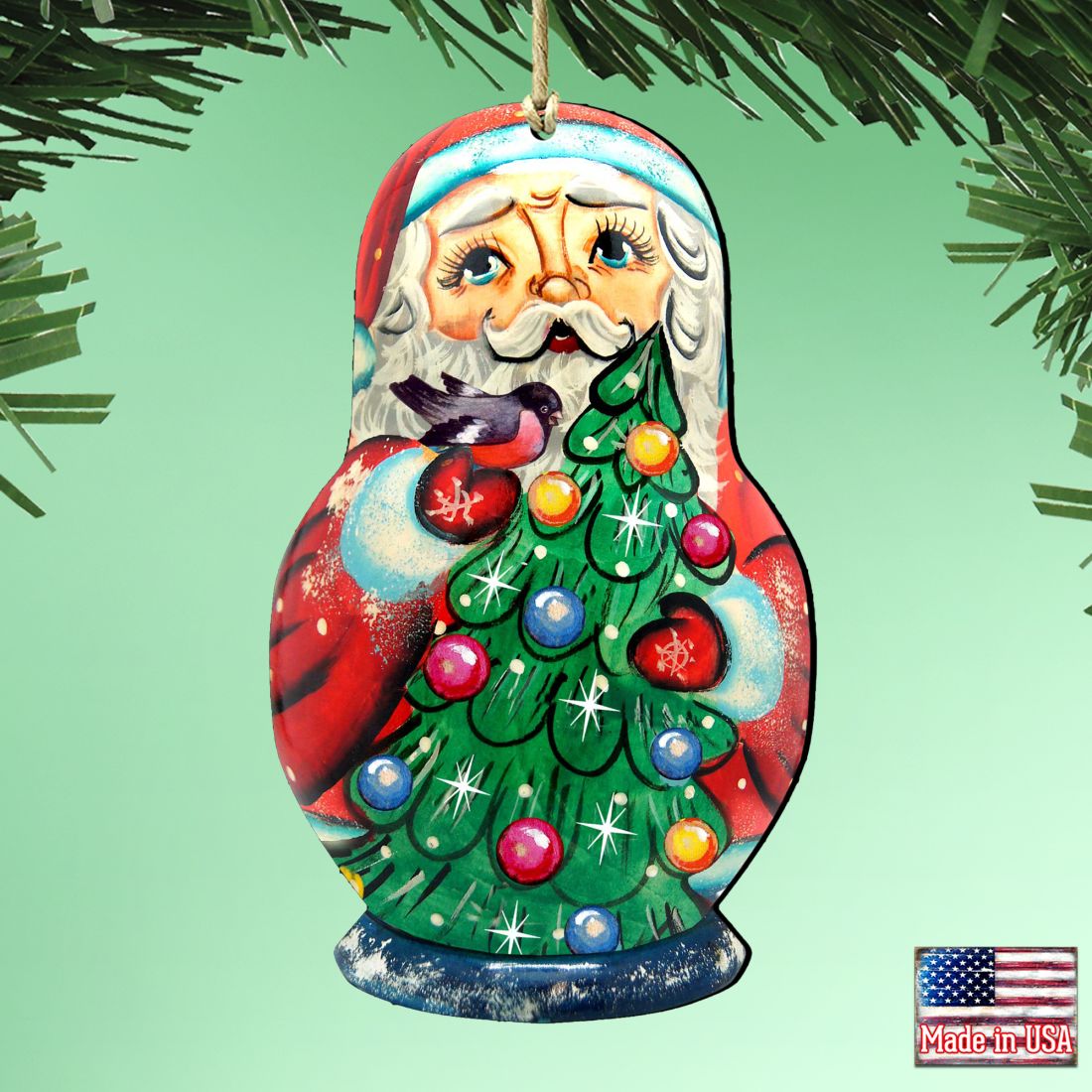 Santa Nesting Doll Wooden Ornaments by G. DeBrekht - Christmas Santa Snowman Decor - 8115060