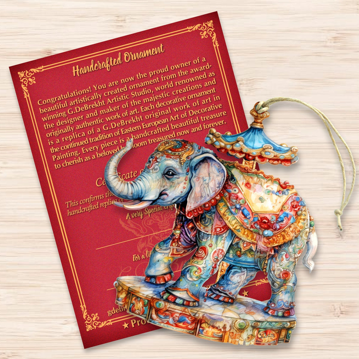 Carousel Elephant Wooden Ornaments by G. Debrekht Christmas Decor - 8611029