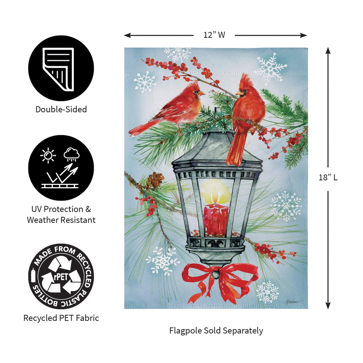 Cardinal Lantern Suede Garden Flag