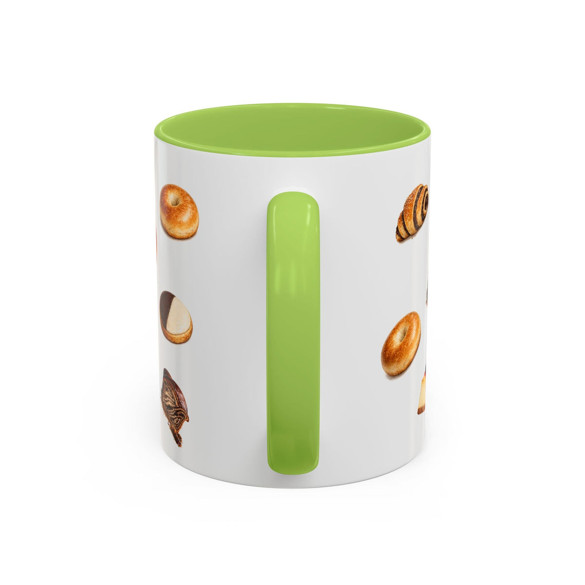 NYC Kosher Bakery Pattern Accent Mug | Babka Cheesecake Rugelach Black + White Cookie Challah Bagel 11oz Ceramic Coffee Cup