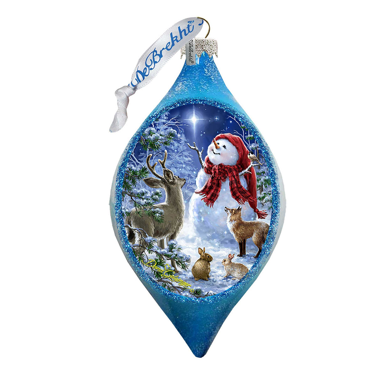 Trimming the Tree Snowman Glass Ornament by D. Gelsinger - Christmas Santa Snowman Decor - 757-103-DG