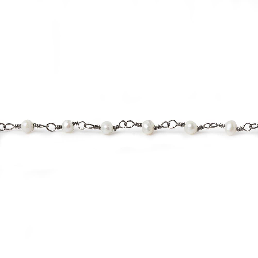 3mm White Freshwater Pearl Hand wrapped Chain