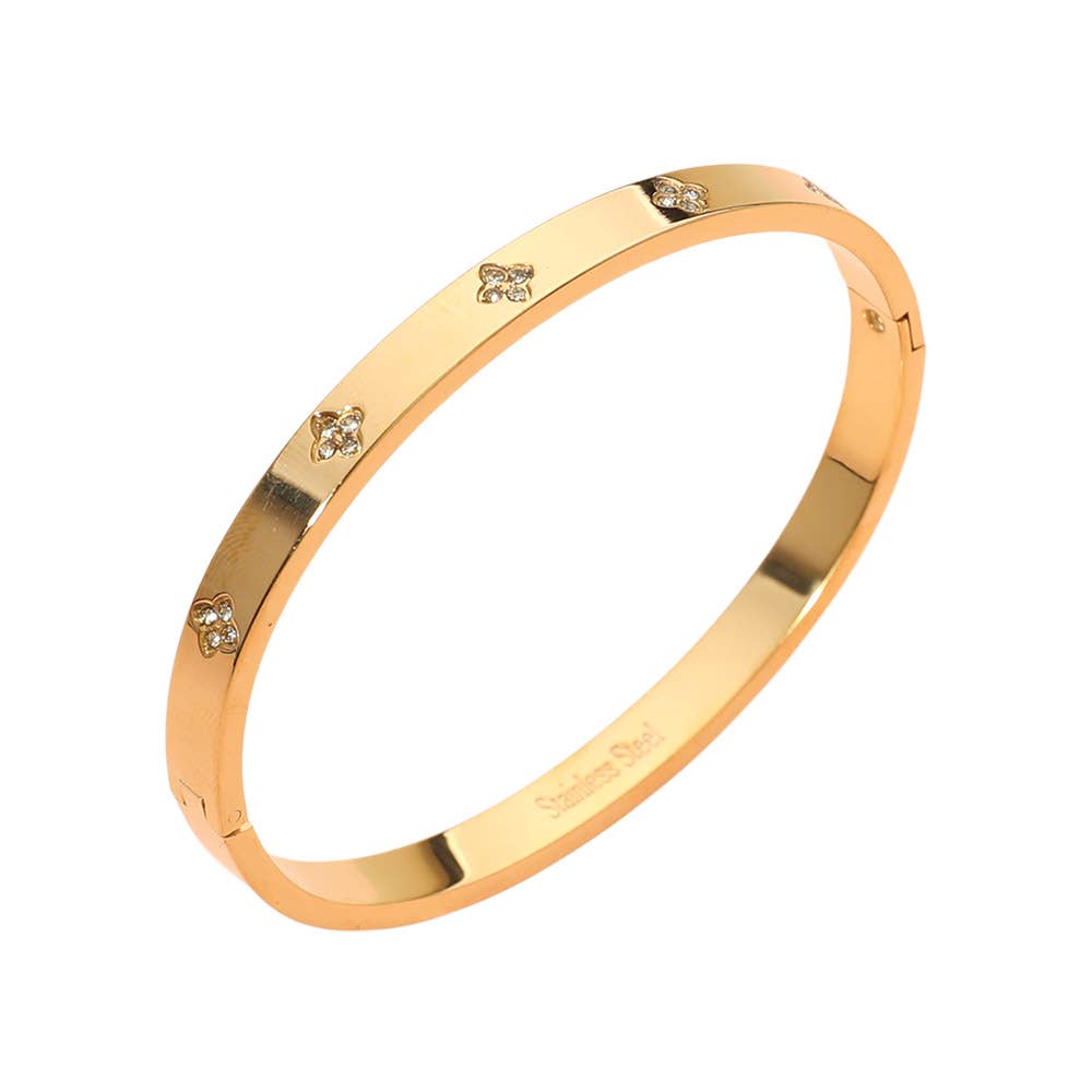 Sensibling Stainless Steel CZ Stone Accent Hinged Bangle Bracelet