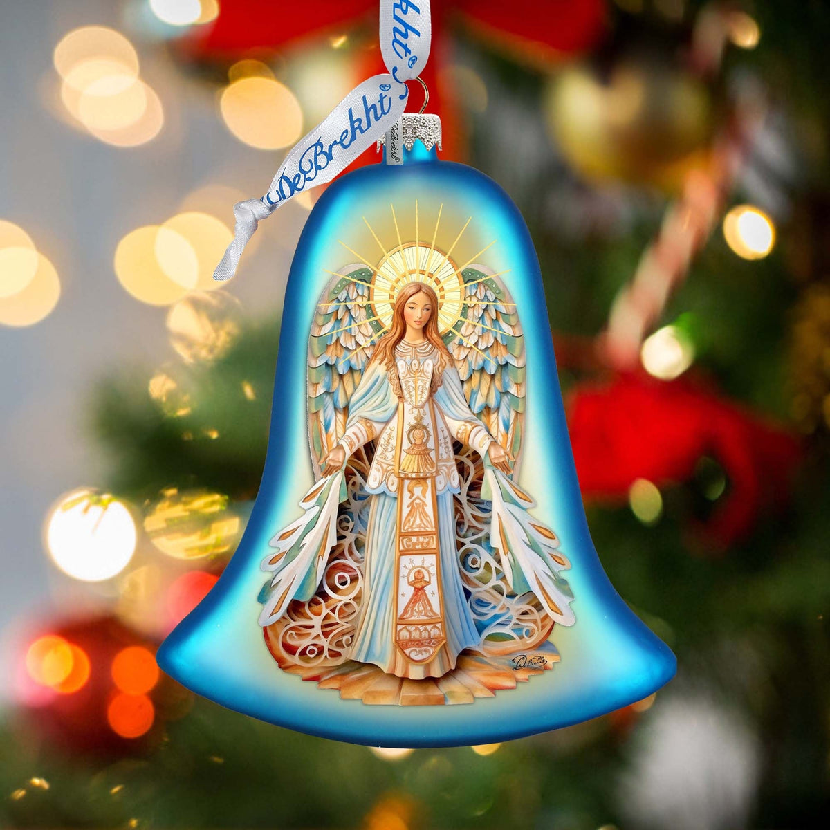 Light-bearing Angel Bell Glass Ornament by G. Debrekht - Nativity Holiday Decor - 752-041