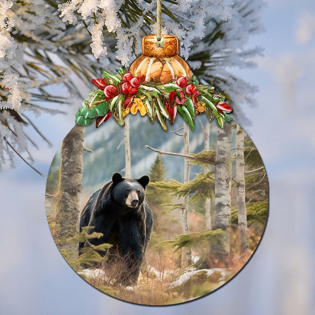 Alaskan Black Bear Harmony Wooden Ornaments by G.Debrekht - Wildlife Holiday Decor - 870034