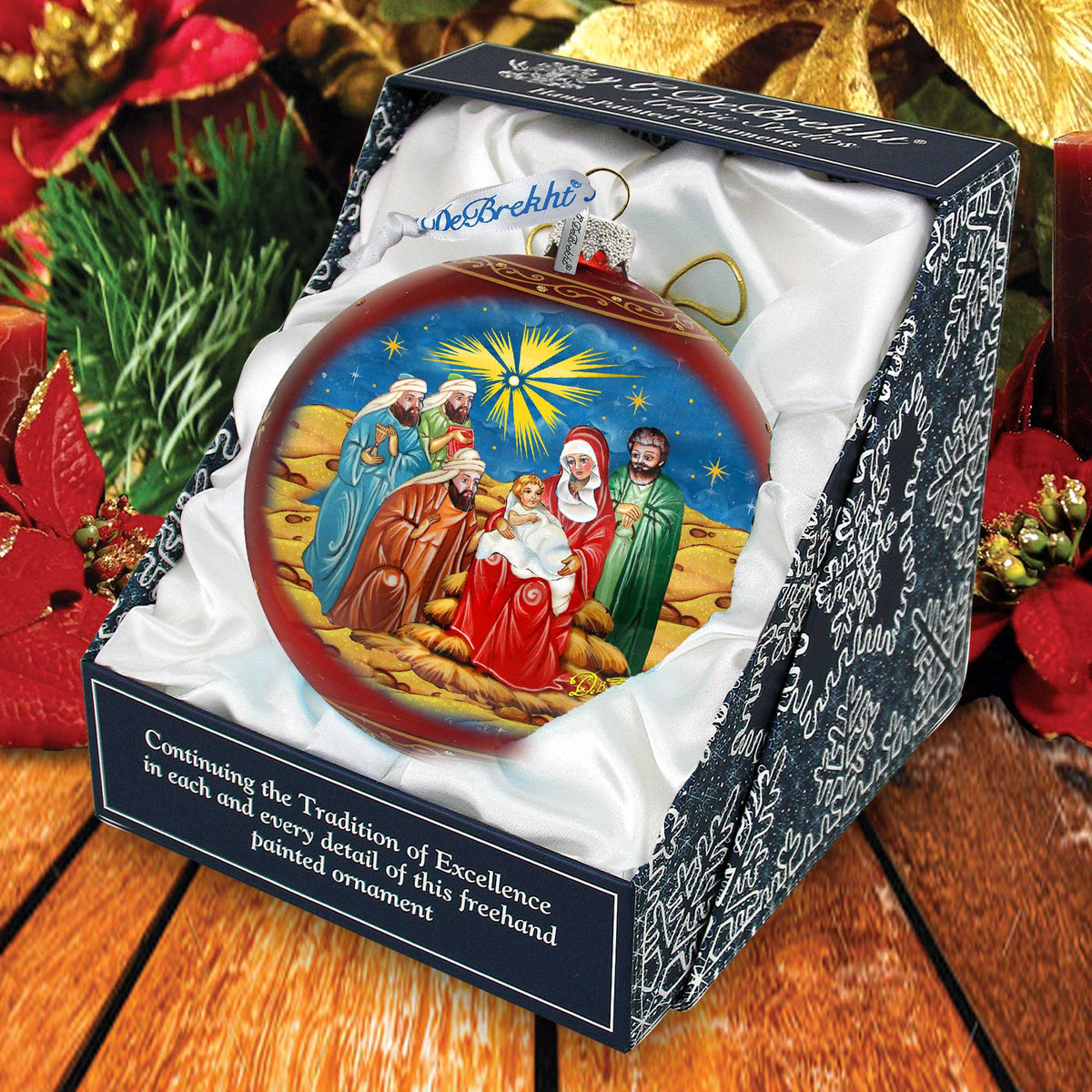 Holy Family and Three Kings Lg Glass Ornament in Red by G.DeBrekht - Christmas Decor - 73920R
