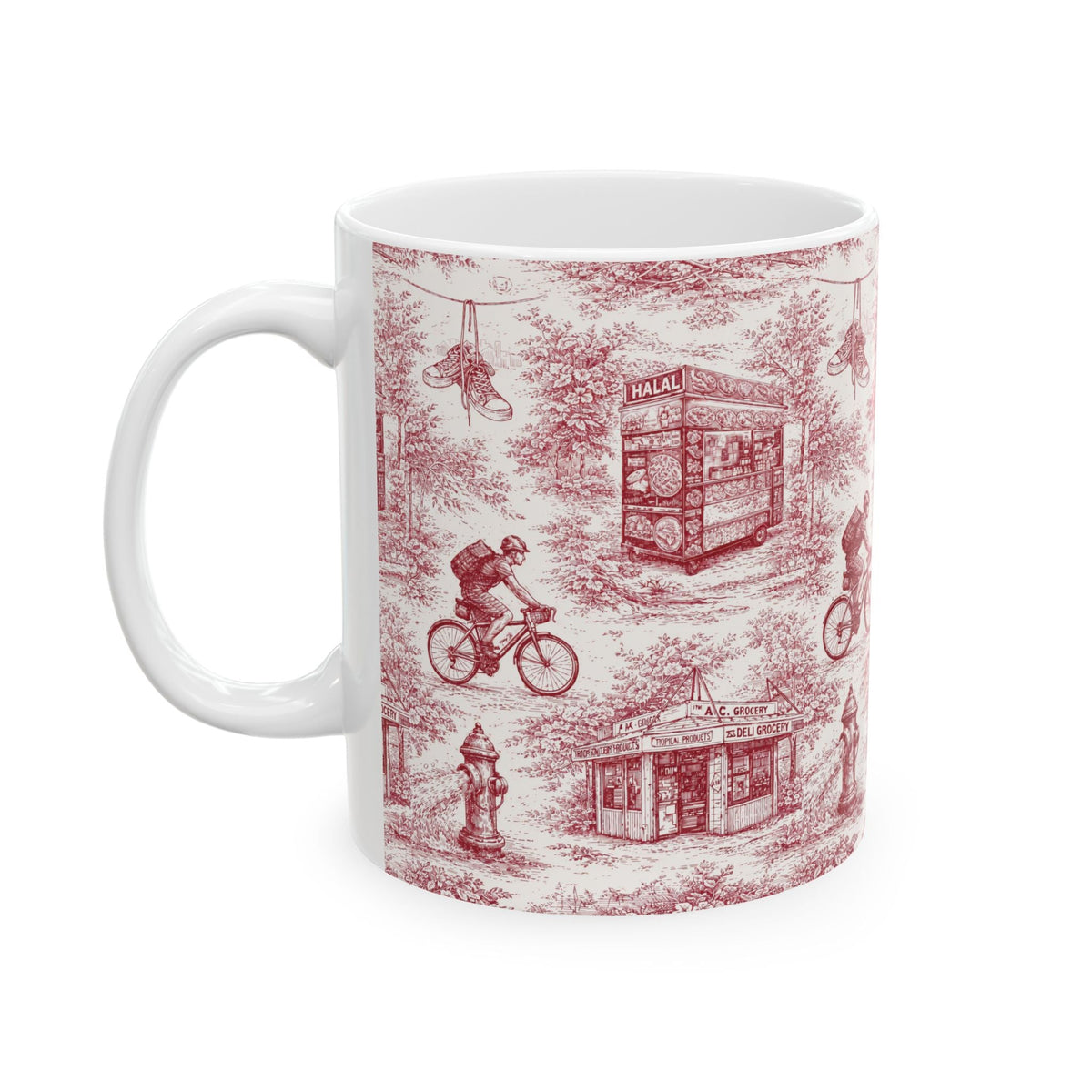 NYC Red Toile de Jouy Mug | Chinoiserie Ceramic Coffee Cup