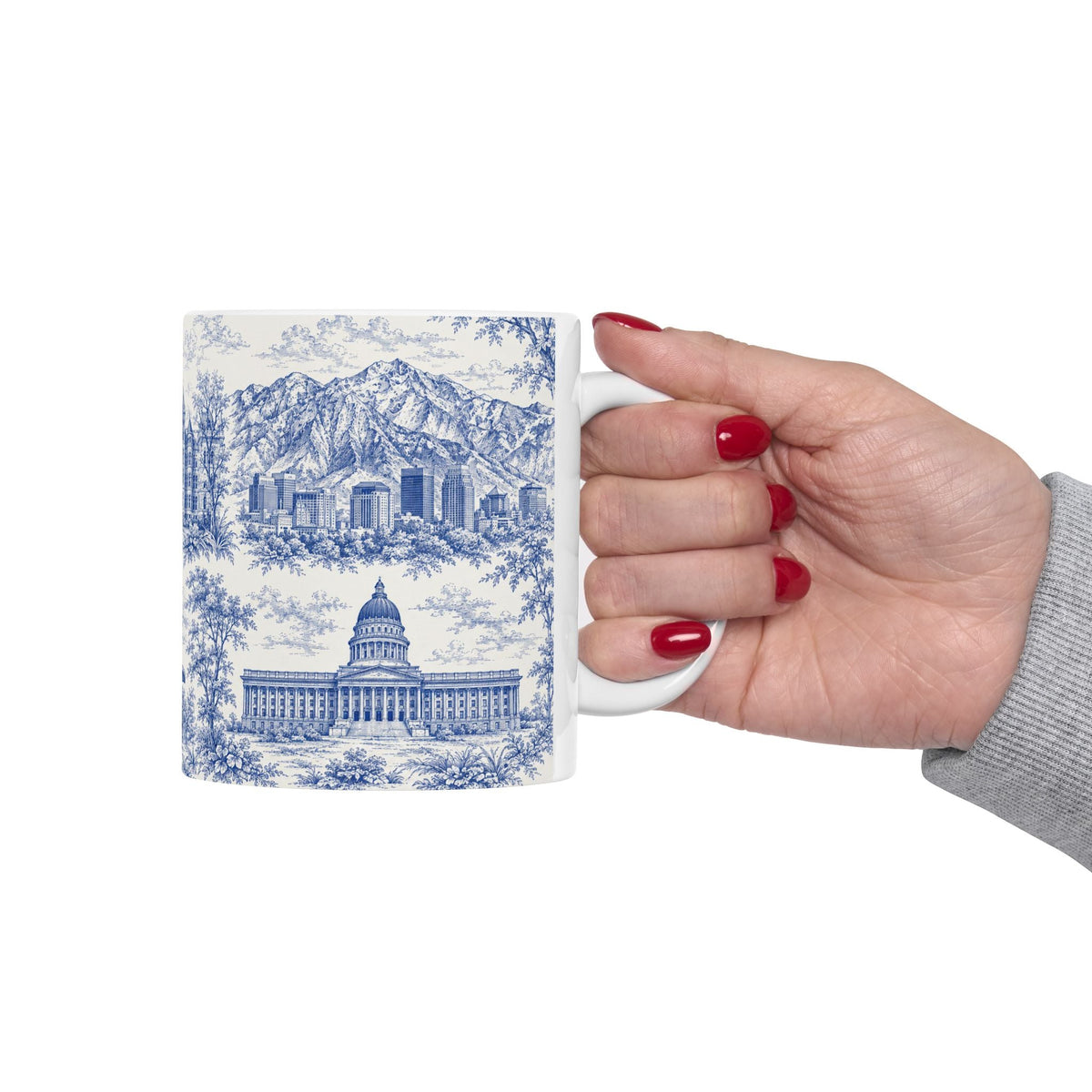 Salt Lake City Blue Toile de Jouy Mug — Ceramic Coffee Cup (11oz)
