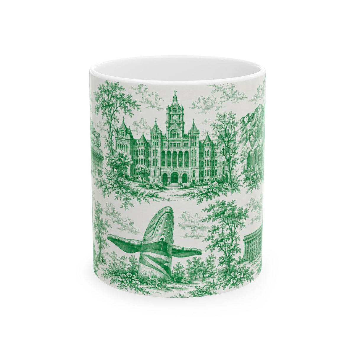 Salt Lake City Green Toile de Jouy Mug — Ceramic Coffee Cup (11oz)