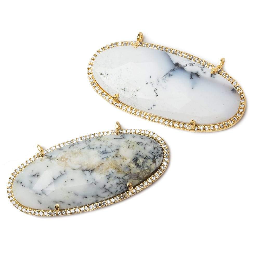 43x18mm Vermeil Bezeled CZ & Dendritic Opal Oval East West Connector 1 pc