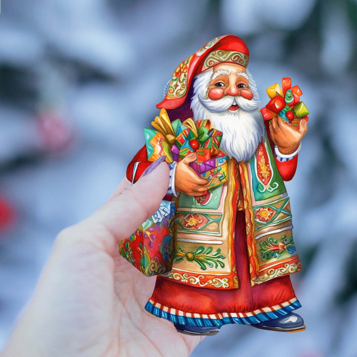 Santas Around the World - Mexican Inspired Santa - Eco Wood Ornaments Set of 3 by G. DeBrekht Christmas Santa Snowman Decor - 8091308S3