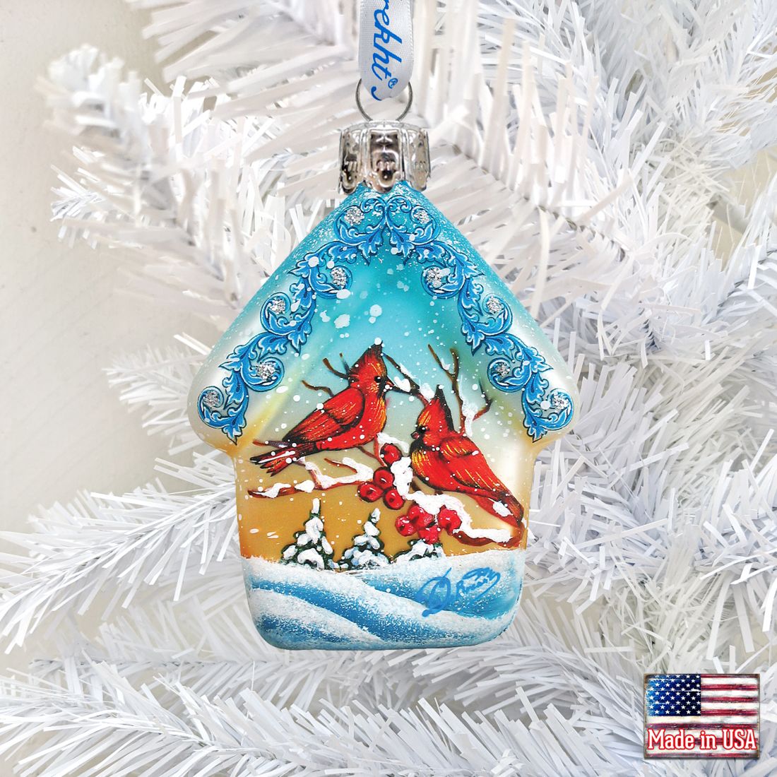 Cardinal House Mercury Glass Ornament by G. DeBrekht - Wildlife Holiday Decor - 739421