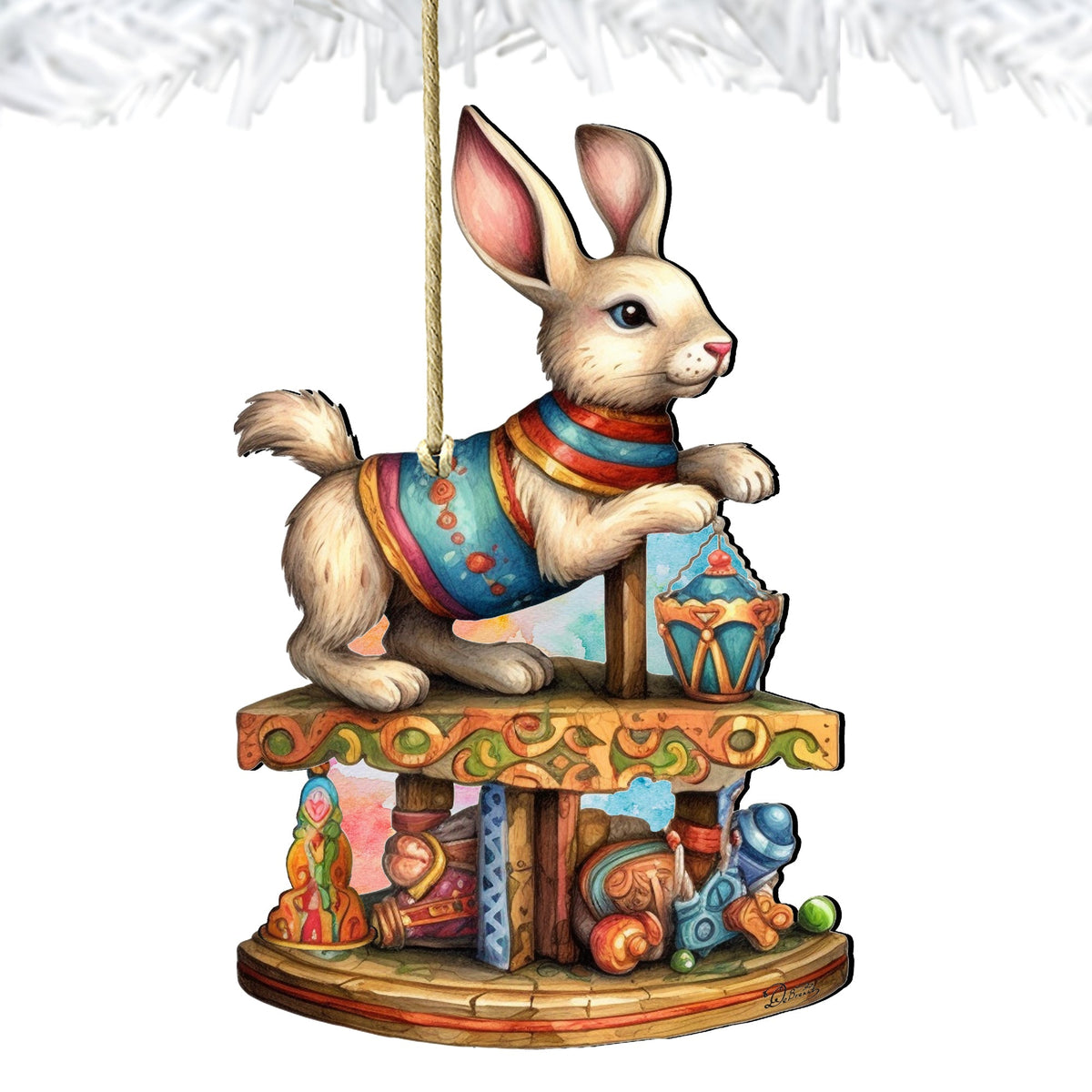 Carousel Bunny with Toys Wooden Ornaments by G. Debrekht - Christmas Decor - 8100195-3