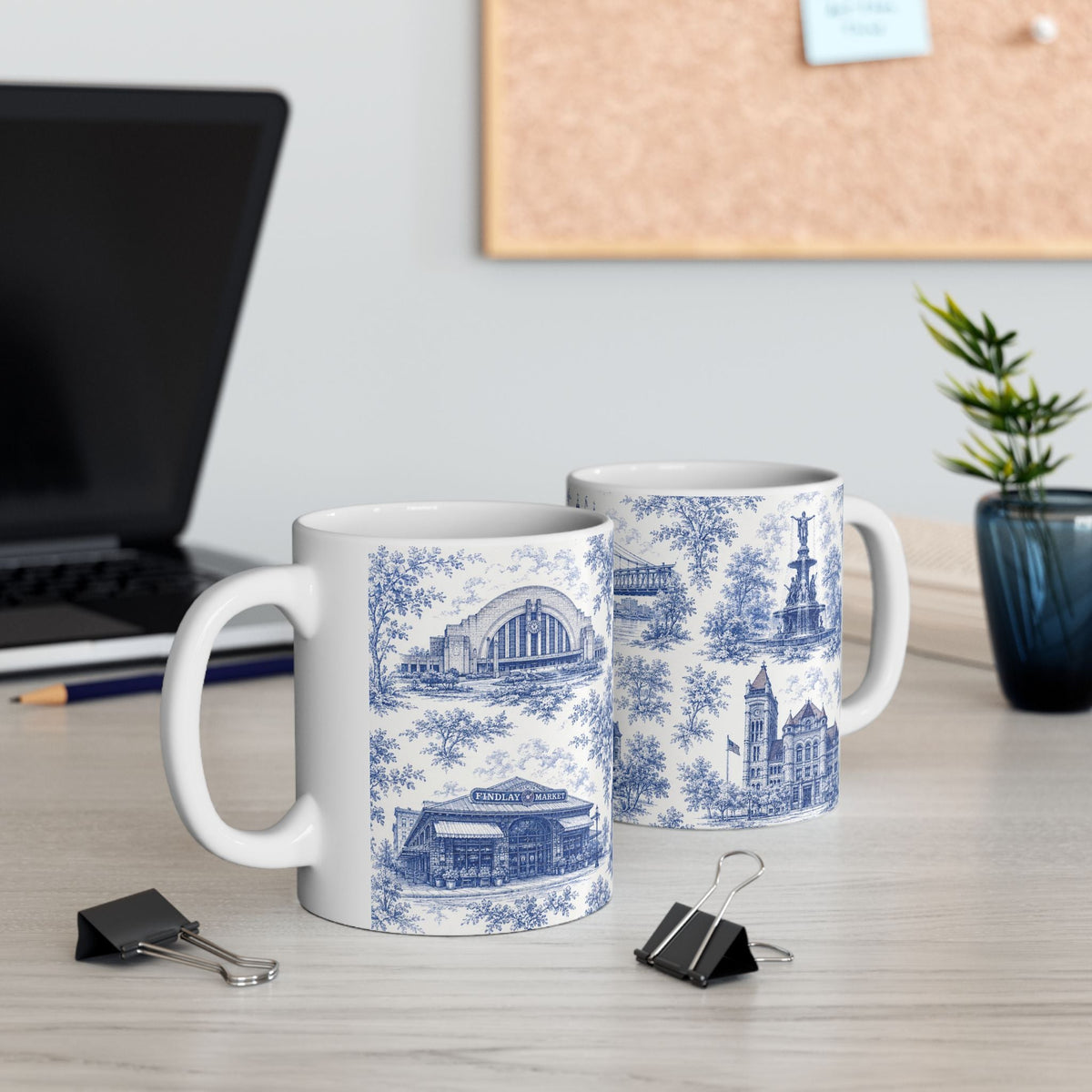 Cincinnati Blue Toile de Jouy Ceramic Mug — Coffee mug 11oz