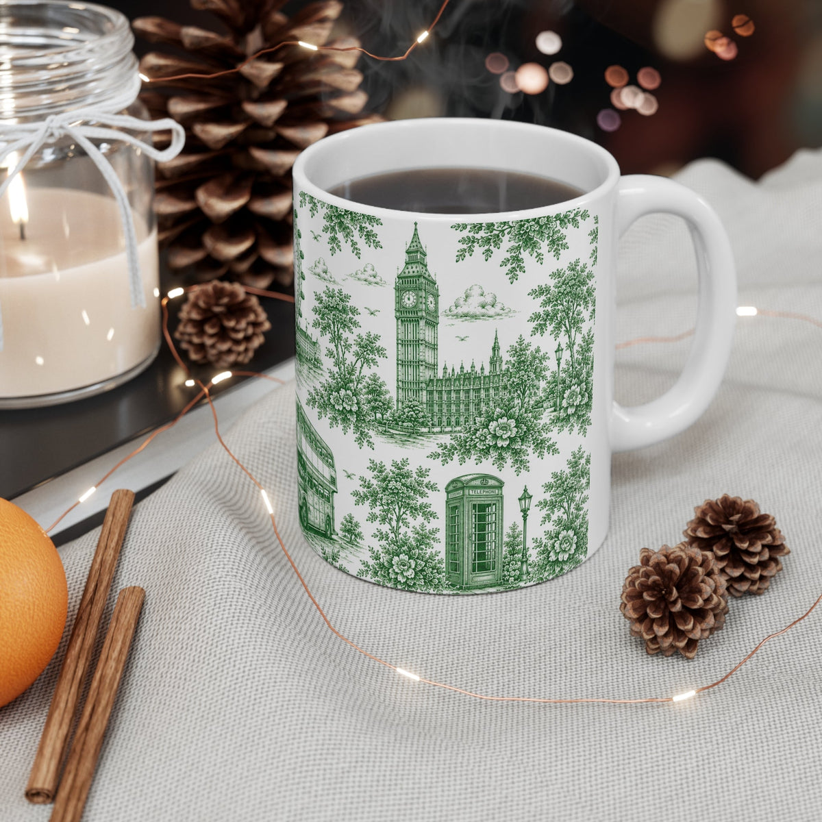 London Green Toile de Jouy Ceramic Coffee Mug - (11oz; Ships from Europe)