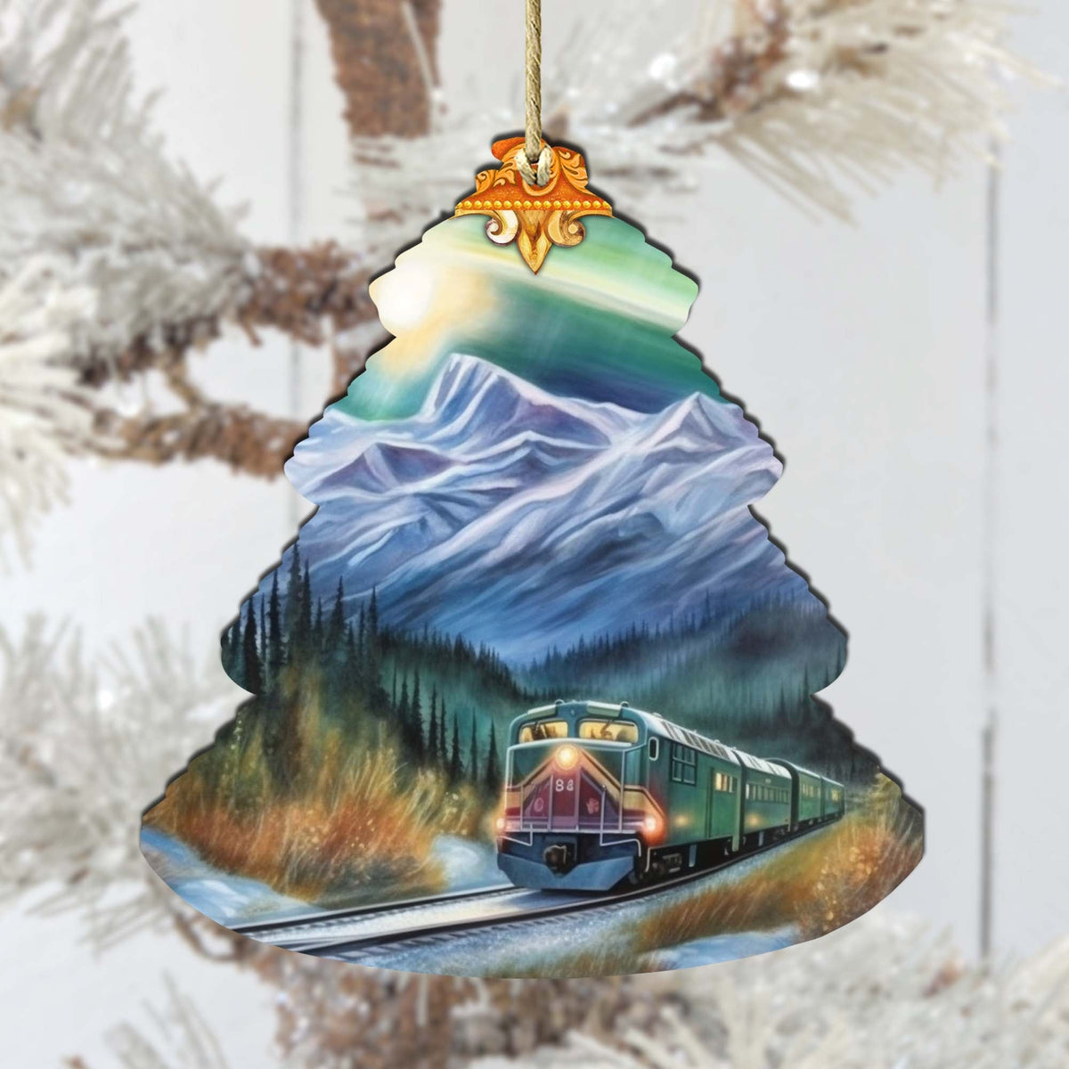 Arctic Aurora Express Tree Wooden Ornaments by G.Debrekht - Wildlife Holiday Decor - 870001
