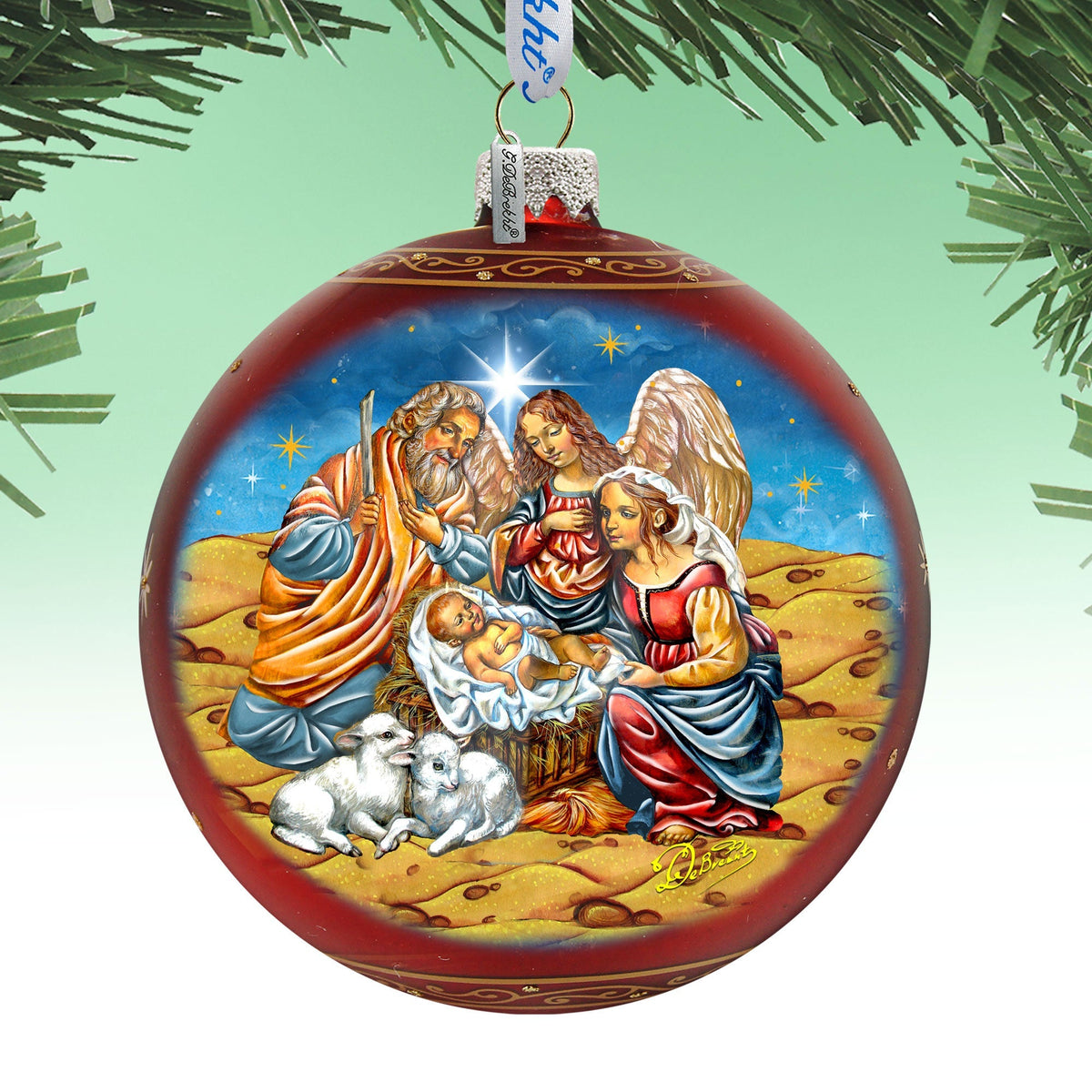Regal Nativity Lg Glass Ornament in Red by G.Debrekht - Christmas Decor - 73928R