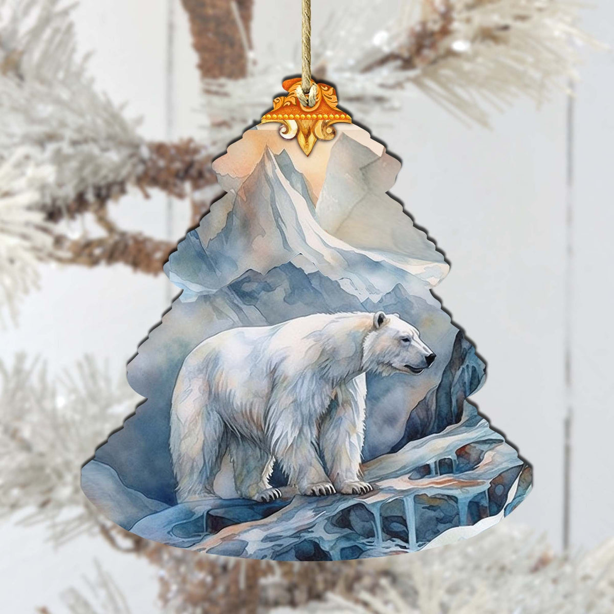 Frost Crest Polar Bear Tree Wooden Ornaments by G.Debrekht - Wildlife Holiday Decor - 870002