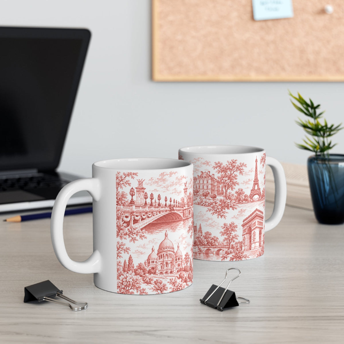 Paris Red Toile de Jouy Ceramic Mug — (11oz; Ships from Europe)