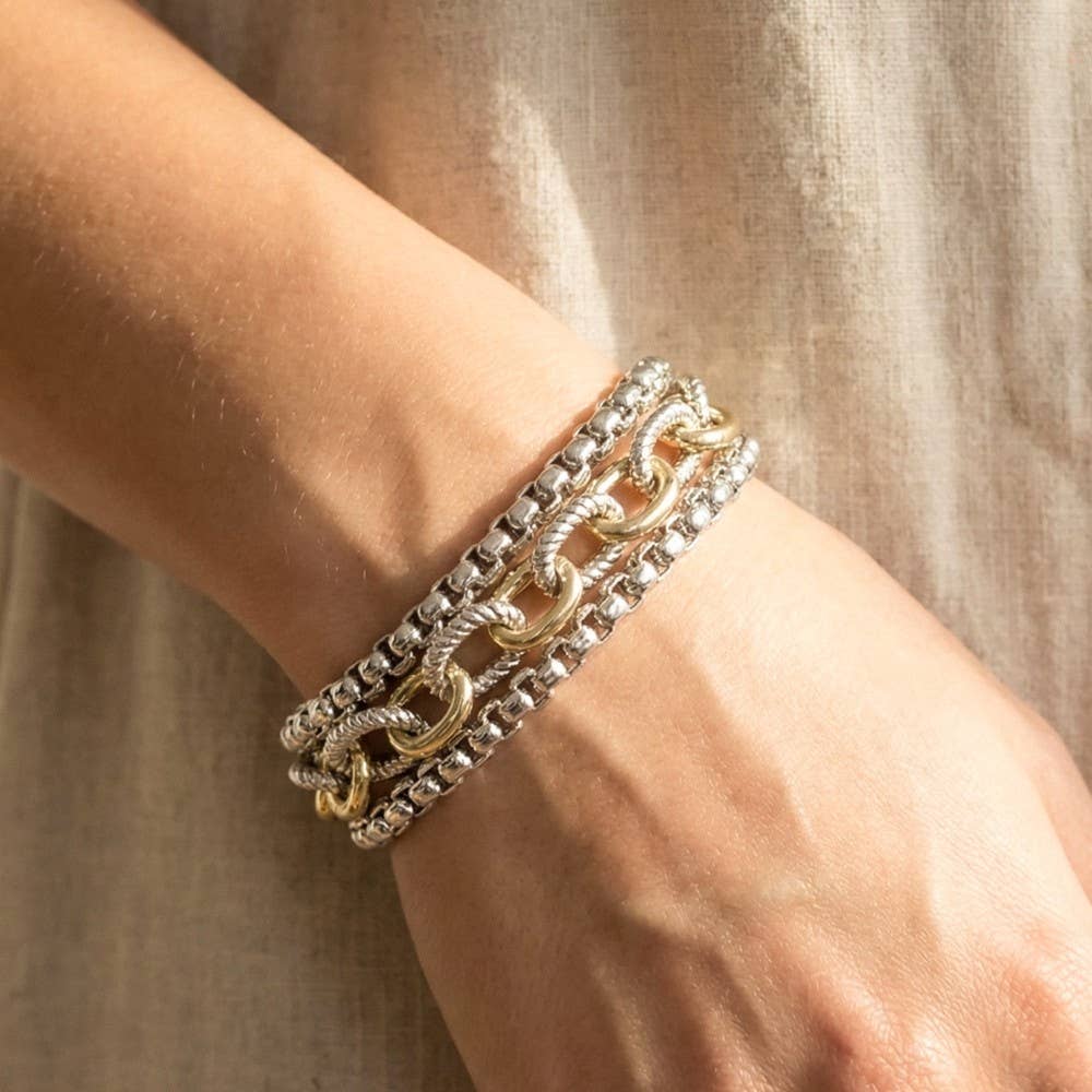 The Looks by Fame Assorted Chains Magnetic Lock Gold Plated Bracelet
