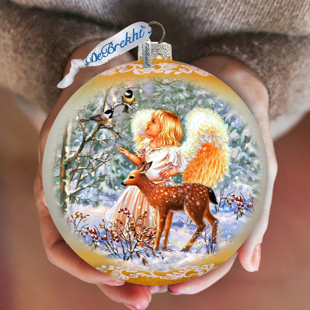 Guardian Angel Fawn Lg Glass Ornament by D. Gelsinger - Nativity Holiday Decor - 73948
