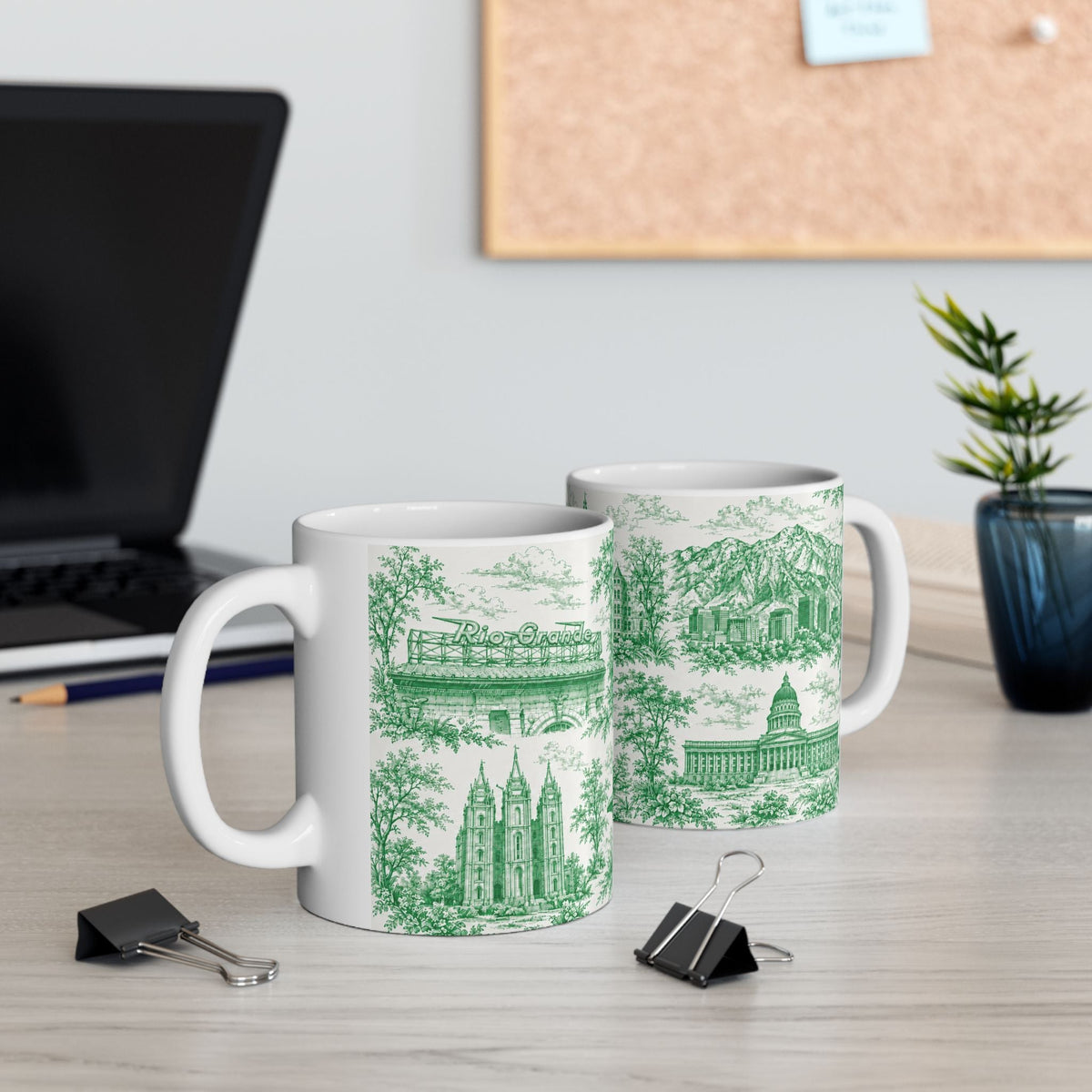 Salt Lake City Green Toile de Jouy Mug — Ceramic Coffee Cup (11oz)