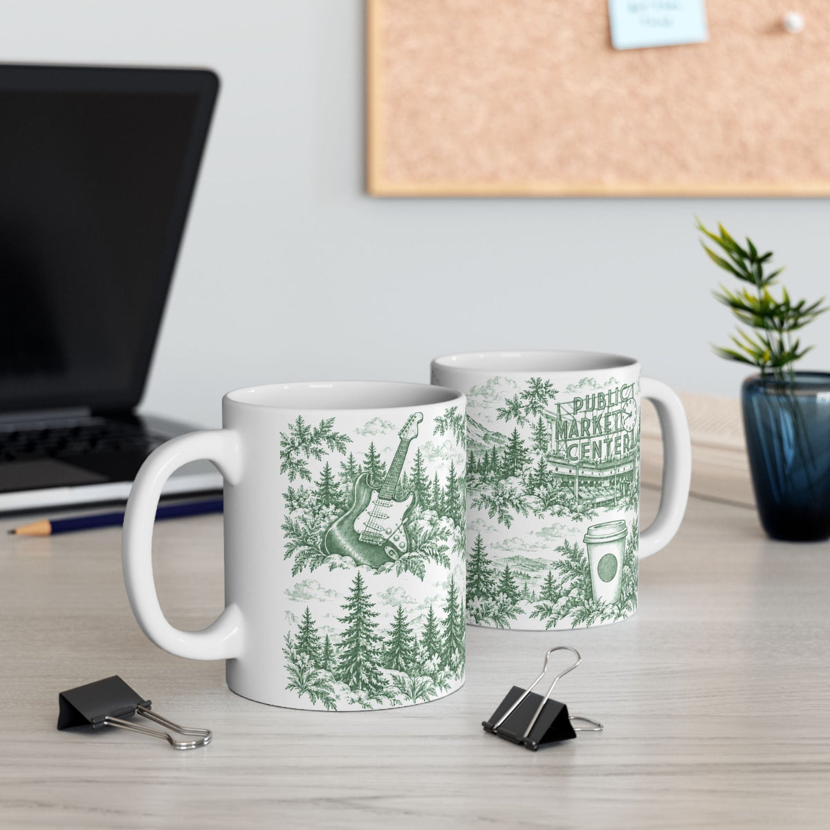 Seattle Green Toile de Jouy Ceramic Mug (11oz)