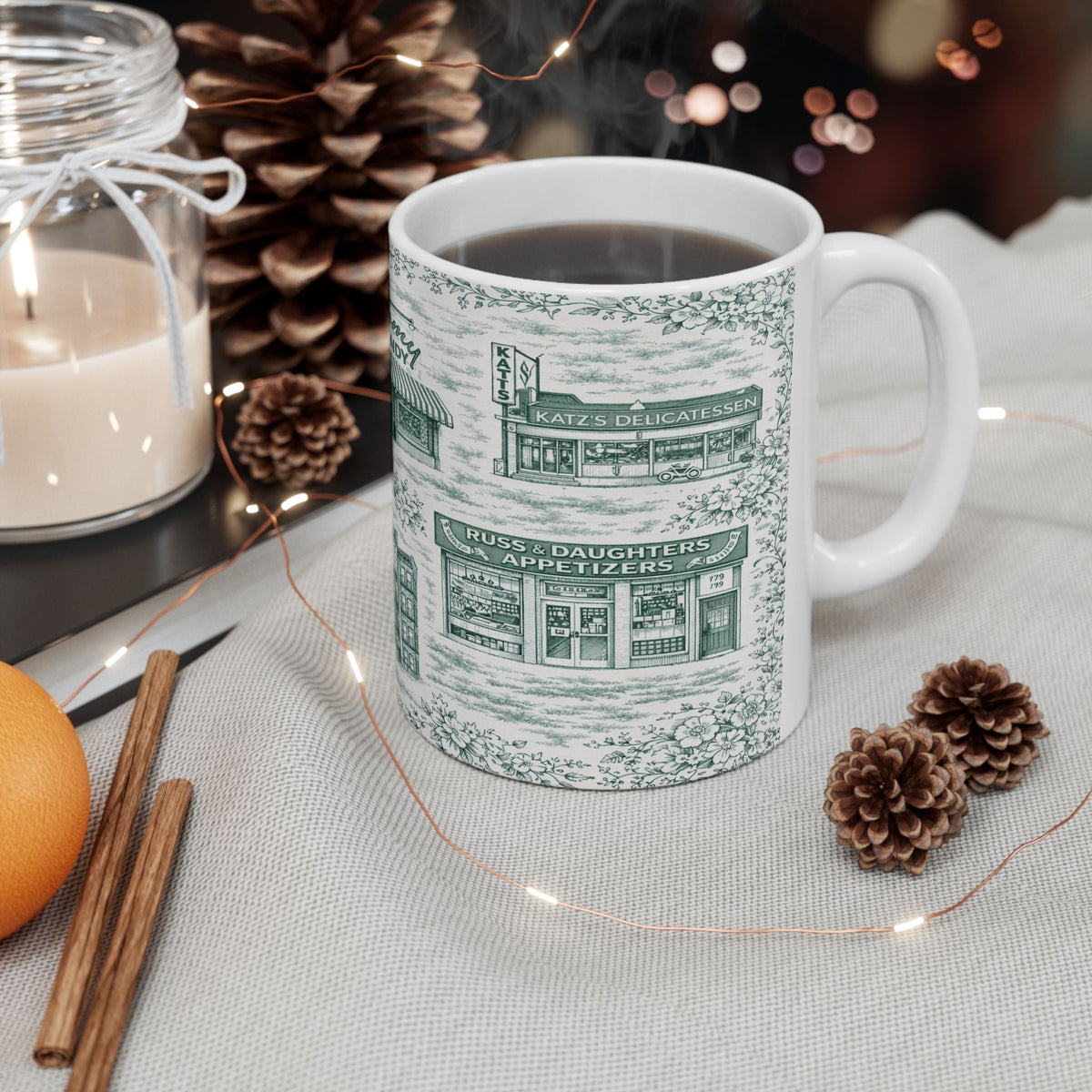 Lower East Side Green Toile de Jouy Mug | NYC Chinoiserie Ceramic Mug