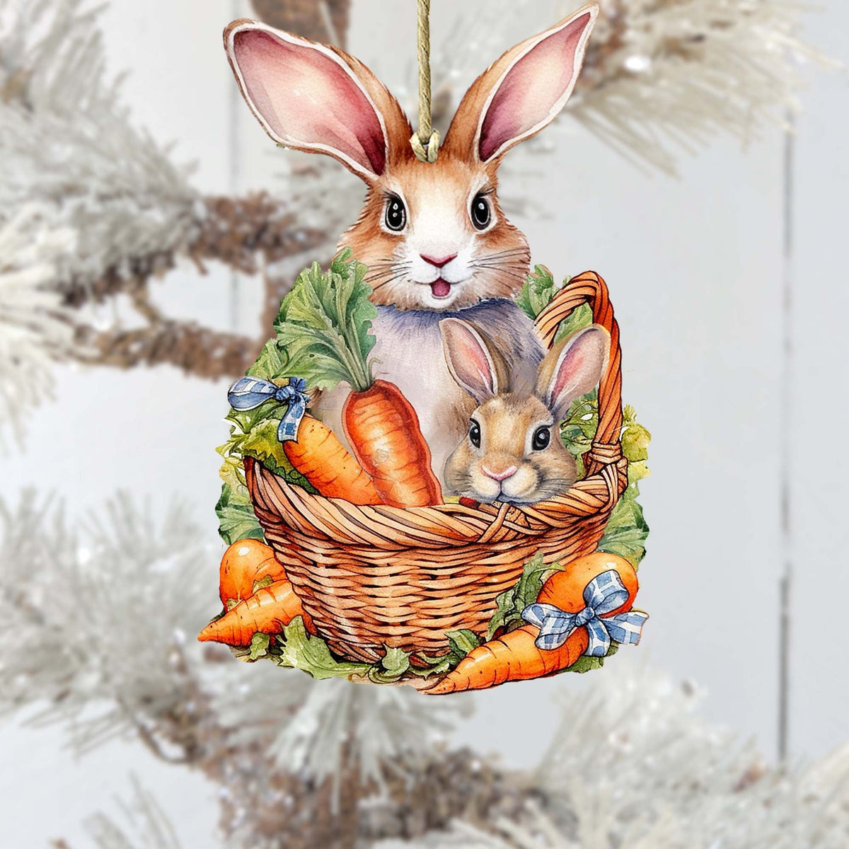 Easter Bunnies with Carrots Wooden Ornaments by G. DeBrekht Easter Spring Decor - 8652773