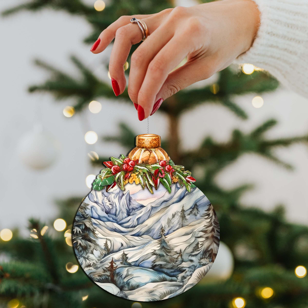 Beauty in Alaska's Snowy Peaks Wooden Ornaments by G.Debrekht - Wildlife Holiday Decor - 870036