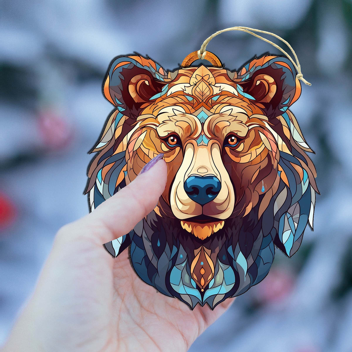 Stained Glass Design Bear Face Wooden Ornaments by G.Debrekht - Wildlife Holiday Decor - 8710124-1