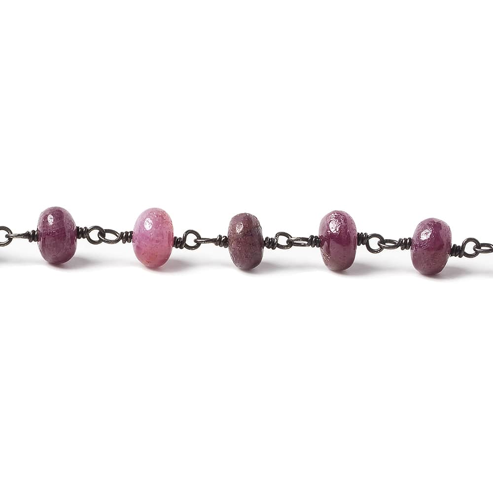 5.5mm Ruby plain rondelle Black Gold .925 Silver Chain 22 inches