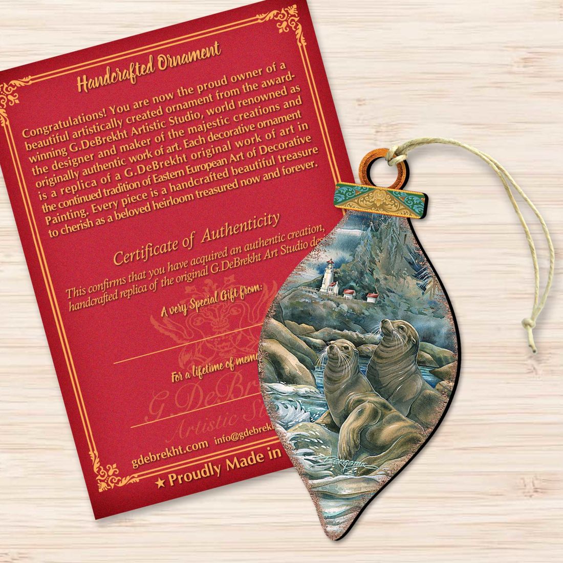Lions of the Sea Lighthouse Caves Wooden Ornaments by J. Bergsma - Coastal Sea-Life Decor - 8591883-JB