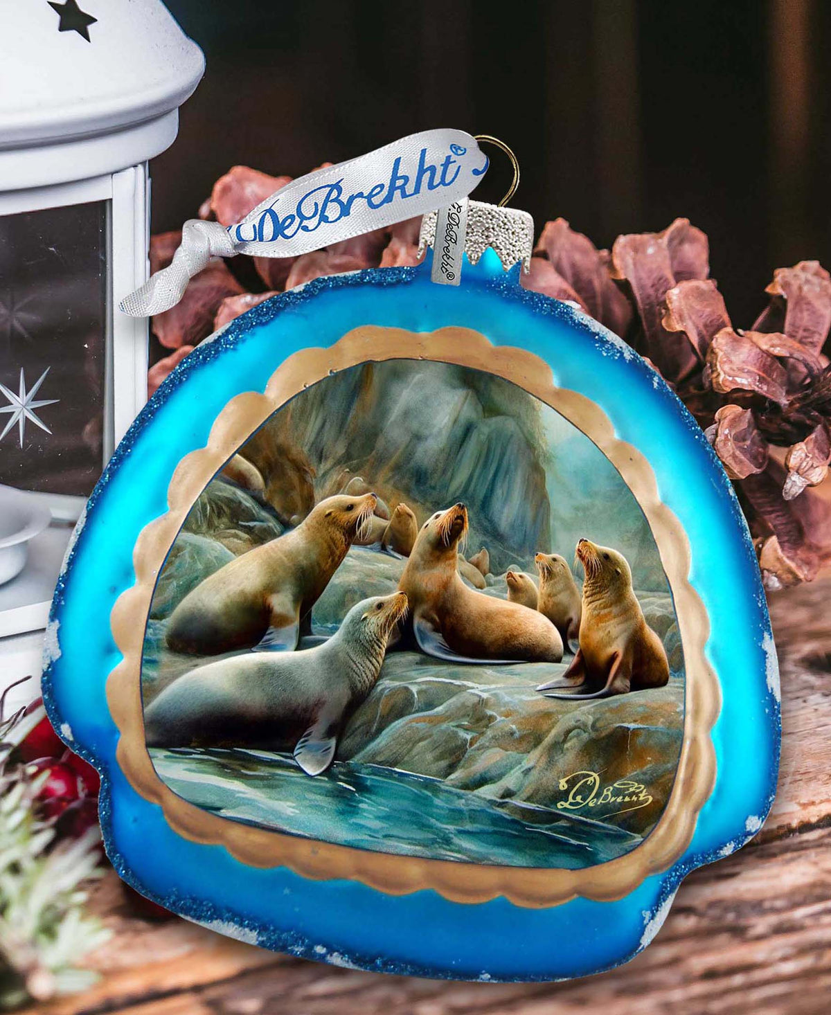 Coastal Sea Lions Rainbow Glass Ornament by G. Debrekht - Wildlife Holiday Décor - 756-023