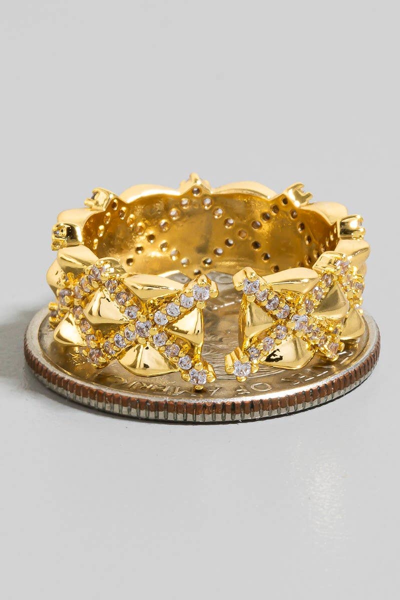 The Looks by Fame Intricate Pave X Open Band Ring