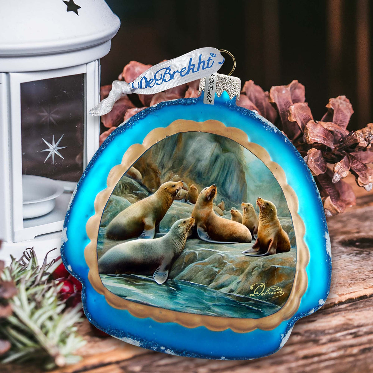 Coastal Sea Lions Rainbow Glass Ornament by G. Debrekht - Wildlife Holiday Décor - 756-023