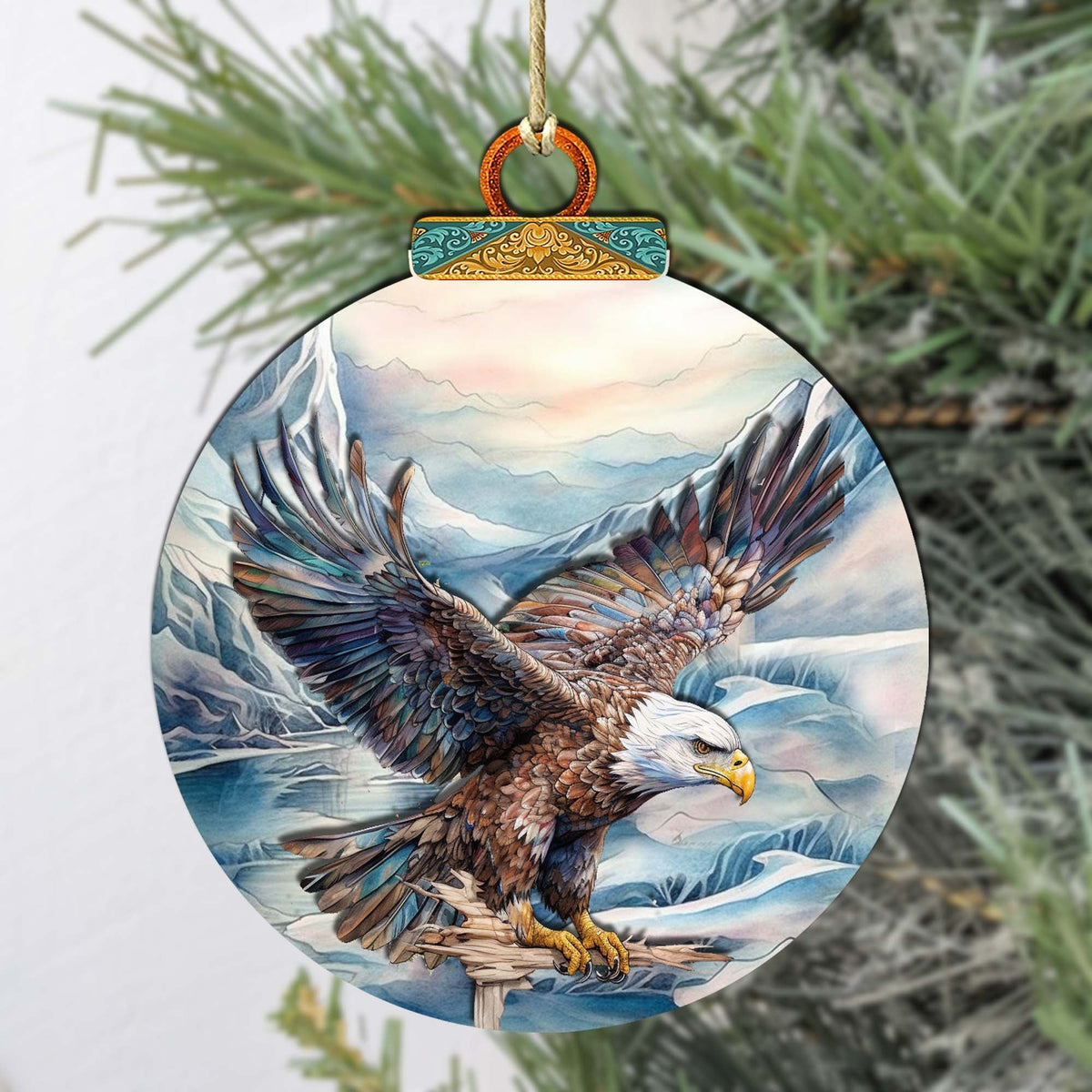 Bald Eagle in Alaska's Sky Wooden Ornaments by G.Debrekht - Wildlife Holiday Decor - 870064