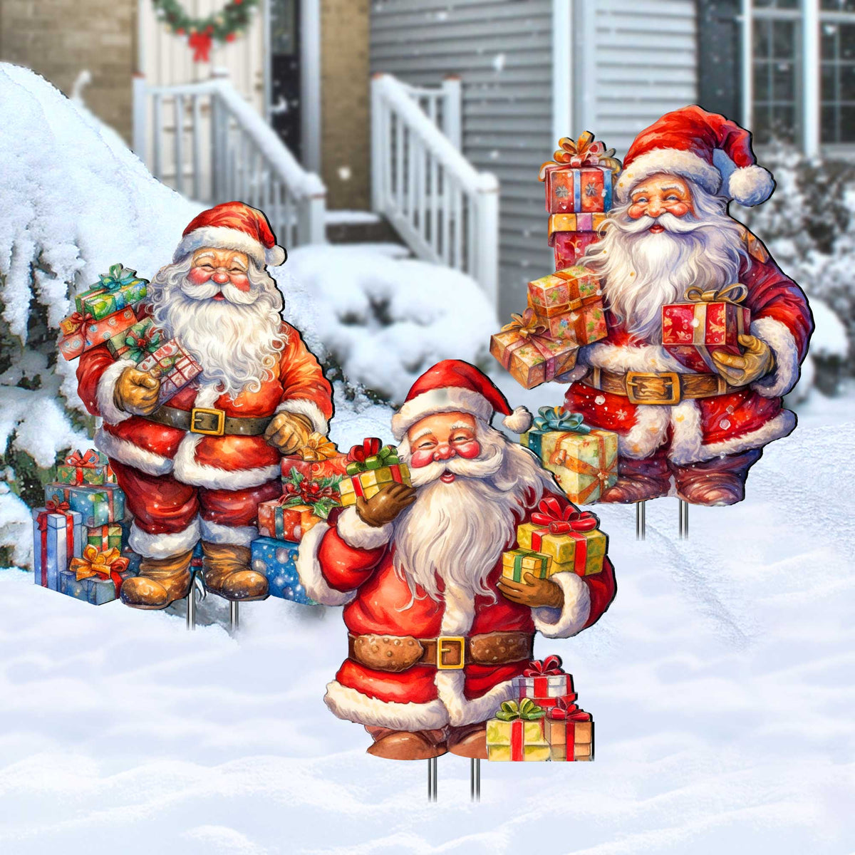 Heartwarming Gifts for All Outdoor Garden Decor Set of 3 by G. Debrekht - Christmas Santa Snowman Decor - 8120130MS3