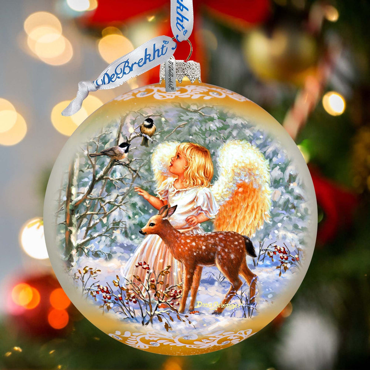 Guardian Angel Fawn Lg Glass Ornament by D. Gelsinger - Nativity Holiday Decor - 73948