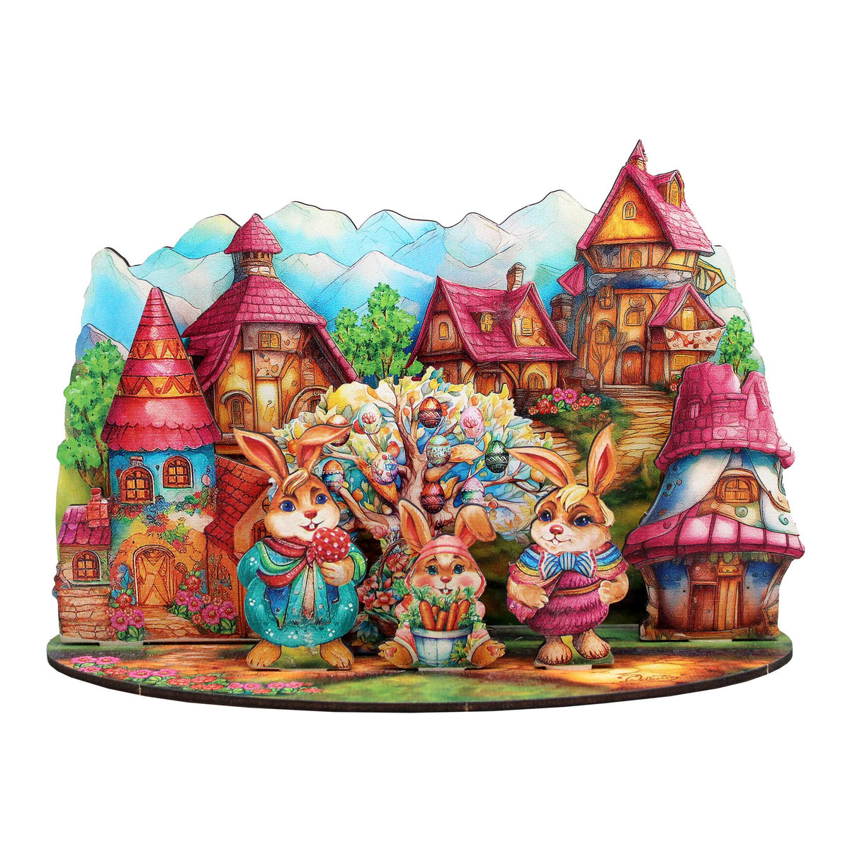 Easter Bunny Village Eco Wood Decorative Village Eco Wood Set by G. Debrekht Easter Spring Decor - 852769