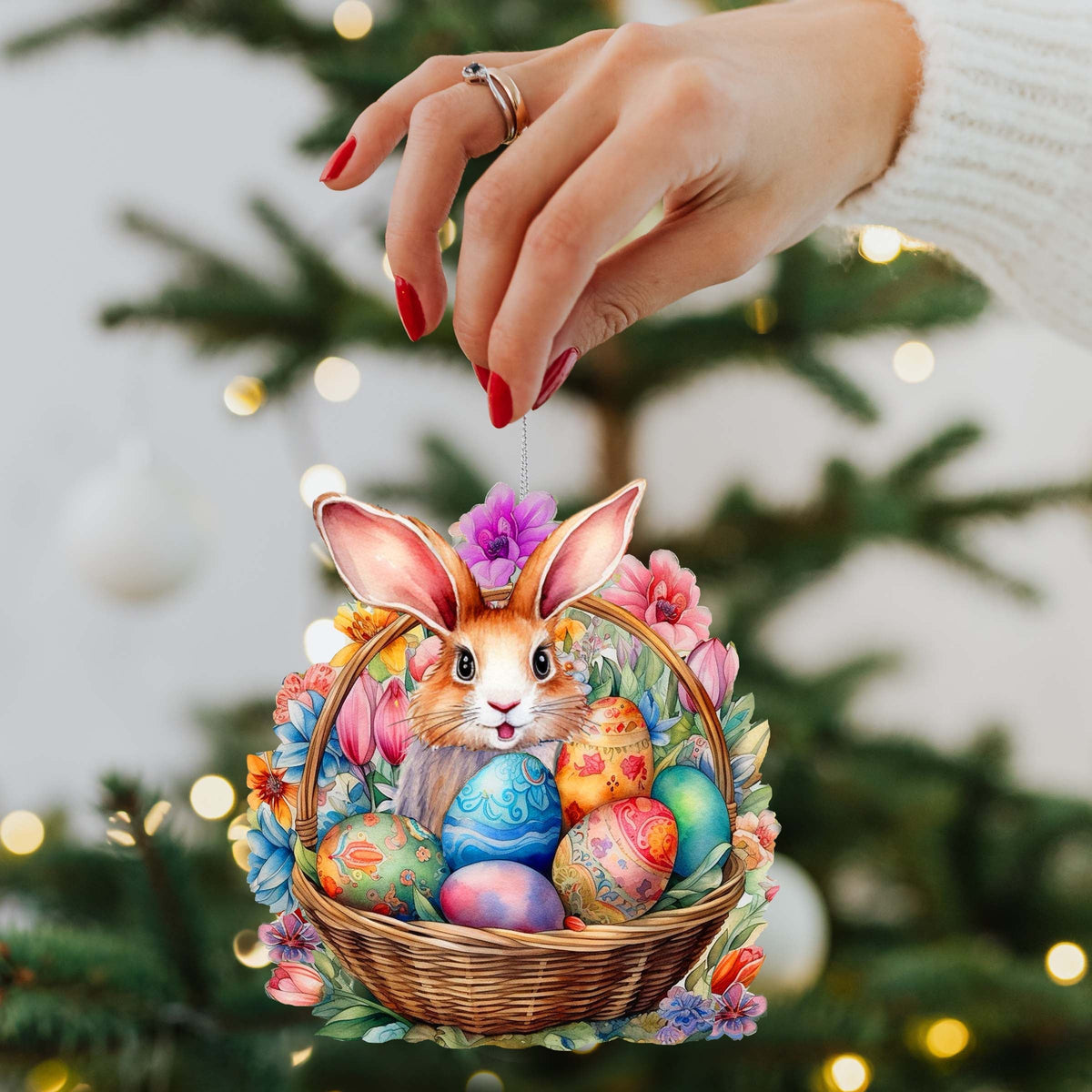 Bunny in a Basket Wooden Ornaments by G. DeBrekht Easter Spring Decor - 8652764