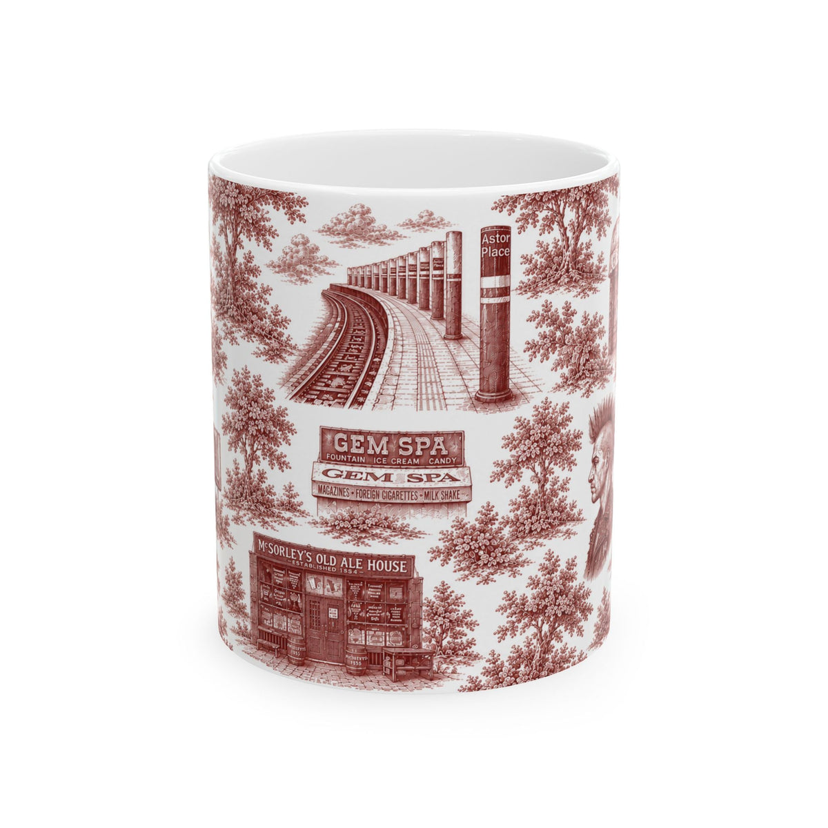 East Village Red Toile de Jouy Mug | NYC Chinoiserie Ceramic Mug