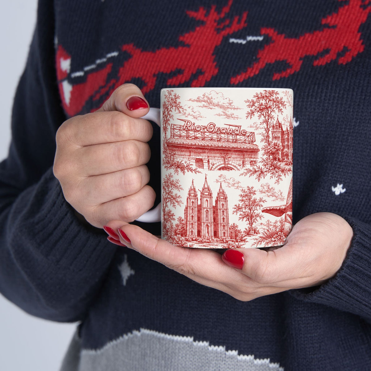 Salt Lake City Red Toile de Jouy Mug — Ceramic Coffee Cup (11oz)