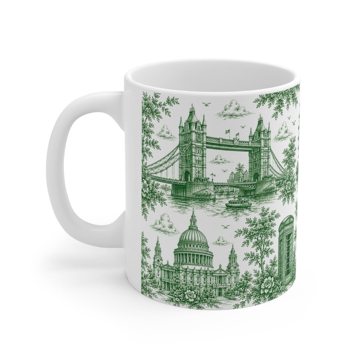 London Green Toile de Jouy Ceramic Coffee Mug - (11oz; Ships from Europe)